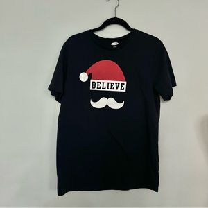 Old Navy Navy Blue Short Sleeve Santa Christmas Believe Tshirt Size L